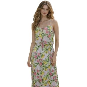 Everly lavender sleeveless racerback floral yellow lemons maxi dress sundress
